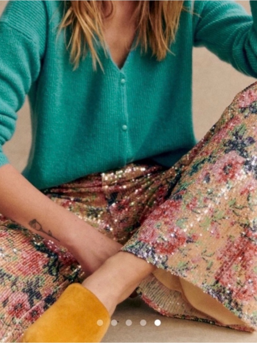 Sezane 36 / 4 Sequin Floral Wide-Leg trouser in Multicolor